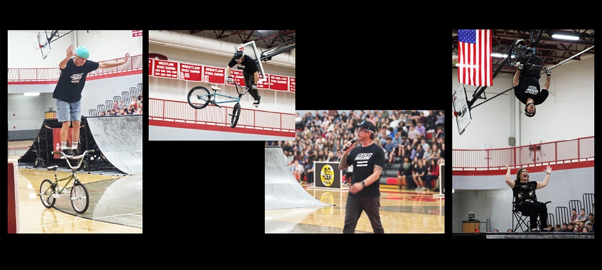 No Hate Tour at HHS - people on bmx bikes performing various stunts