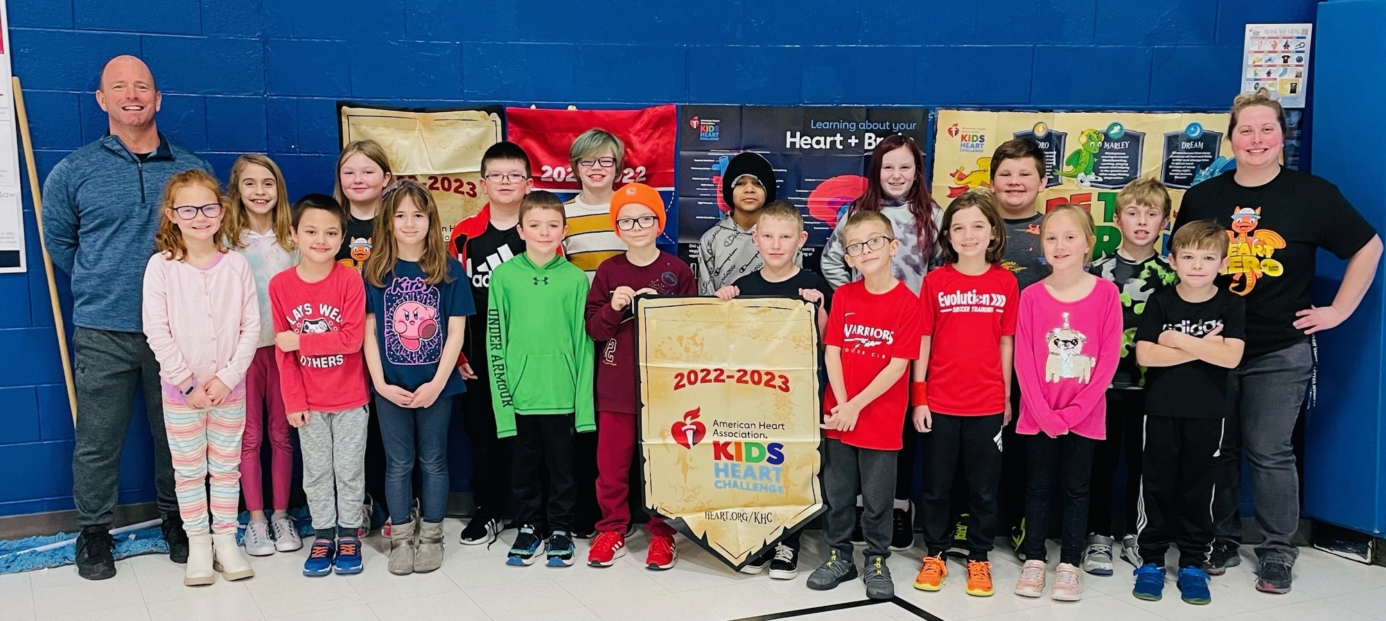 Students with a Jumprope for Heart banner