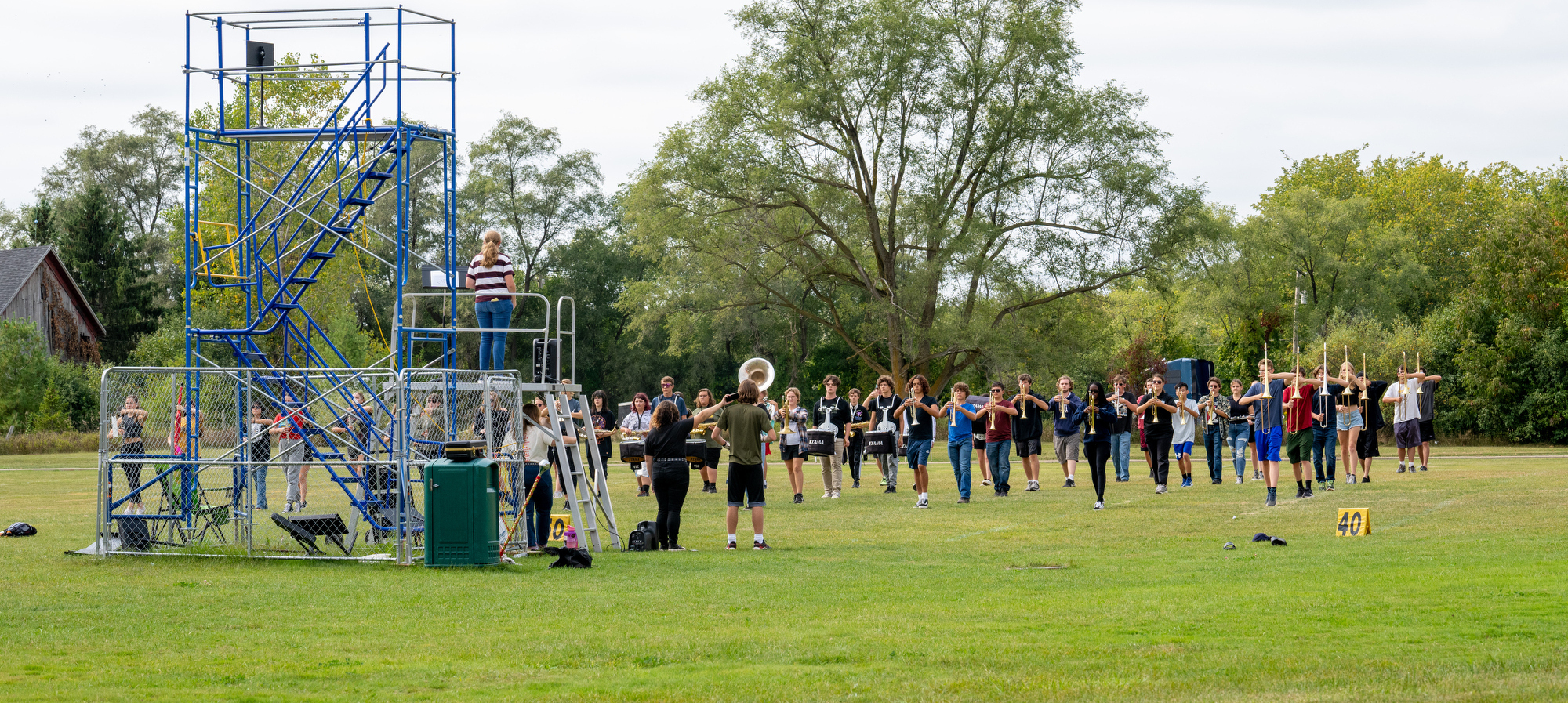 Students practicing for marching band
