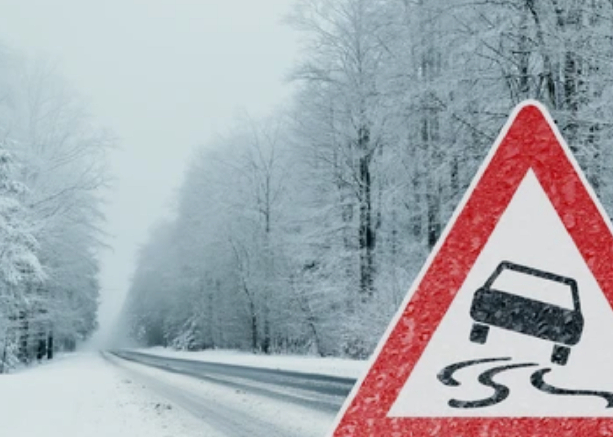 Road with hazard sign