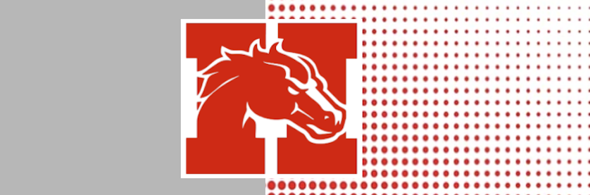 Holly logo with gray background on one side and white with red dots on the other